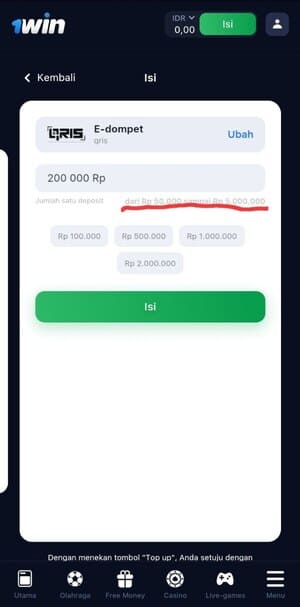 Memasukkan Jumlah yang Akan Didepositkan